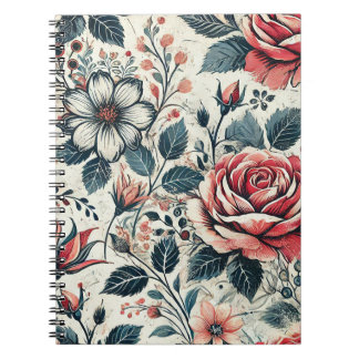 Abstract rose flower blooming design. Pattern with Notebook