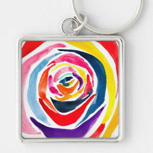 Abstract rose flower pop art key ring