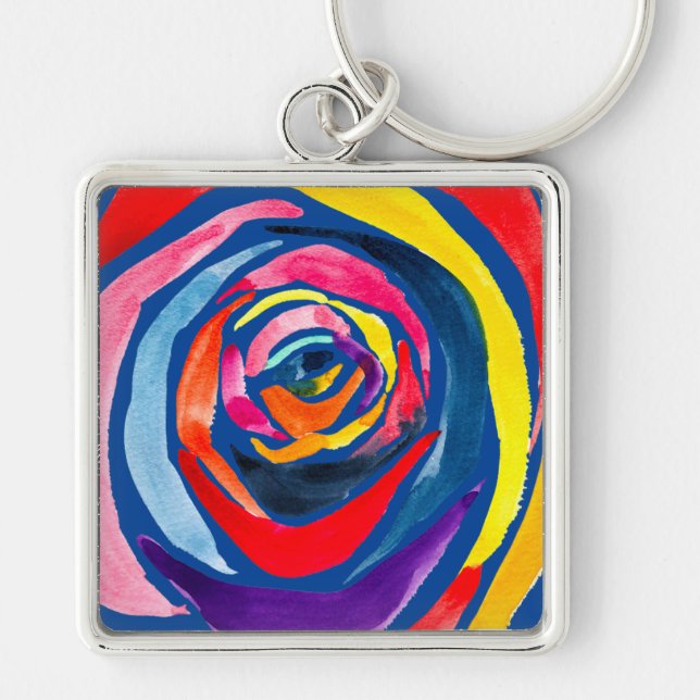 Abstract rose flower pop art key ring (Front)