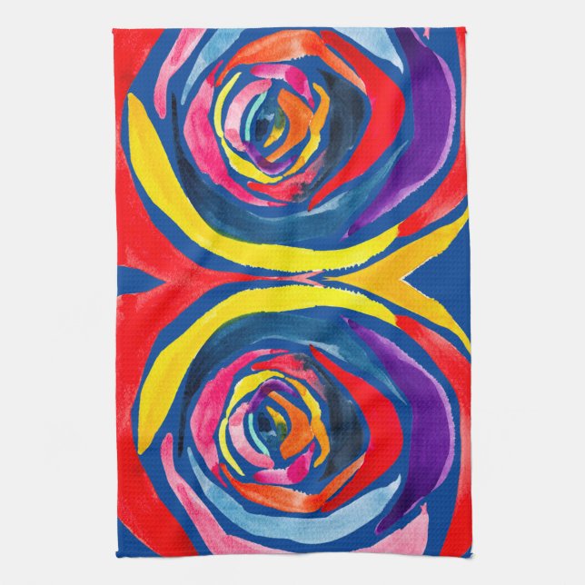 Abstract rose flower pop art tea towel (Vertical)