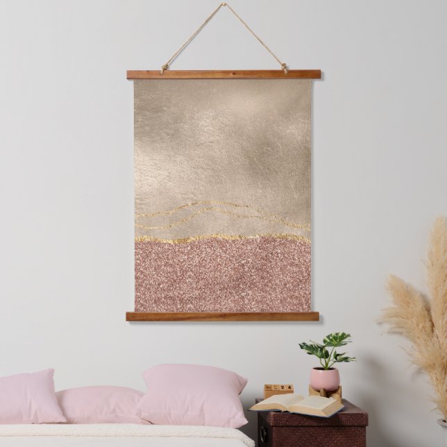 Abstract Rose Gold Brushed Metal Glitter Hanging Tapestry (Bedroom)