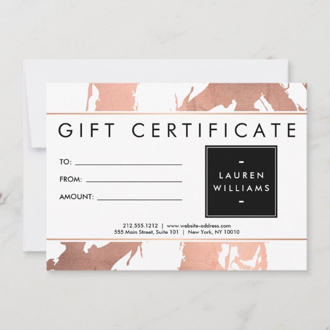 Abstract Rose Gold Brushstrokes on White Gift Card (Front)