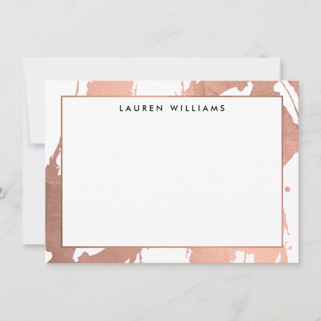 Abstract Rose Gold Brushstrokes on White Note Card (Front)