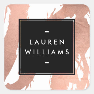 Abstract Rose Gold Brushstrokes on White Square Sticker