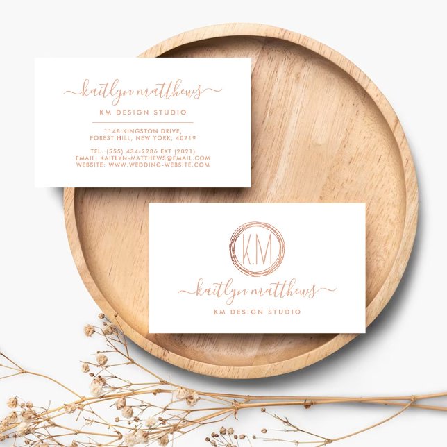 Abstract Rose Gold Circles Monongram Business Card (Creator Uploaded)