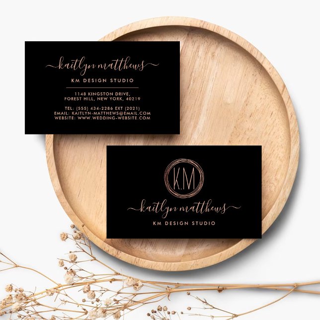 Abstract Rose Gold Circles Monongram Business Card (Creator Uploaded)