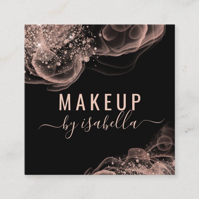 Abstract Rose Gold Glitter Black Makeup Artist  Square Business Card (Front)