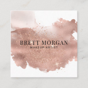 Abstract Rose Gold Ink Foil Glitter Makeup Artist  Square Business Card