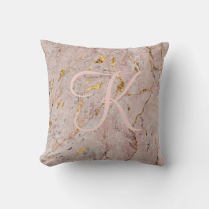 Abstract Rose Gold Marble Monogram Cushion