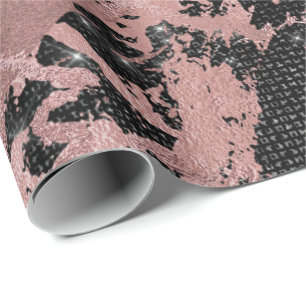 Abstract Rose Gold Marble Spark Urban Black White Wrapping Paper