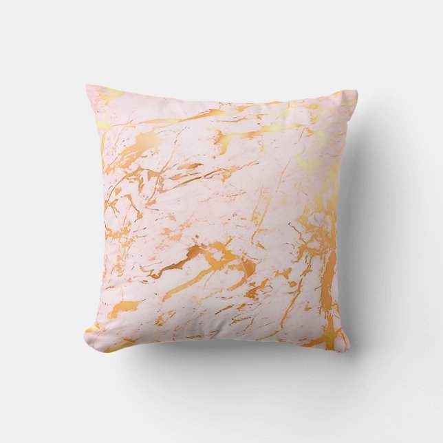 Abstract Rose Gold Pink Girly Marble Pastel Cushion (Front)