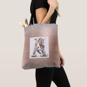 Abstract Rose Gold with Personalised Monogram Tote Bag