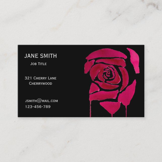 Abstract rose modern gothic floral customisable business card (Front)