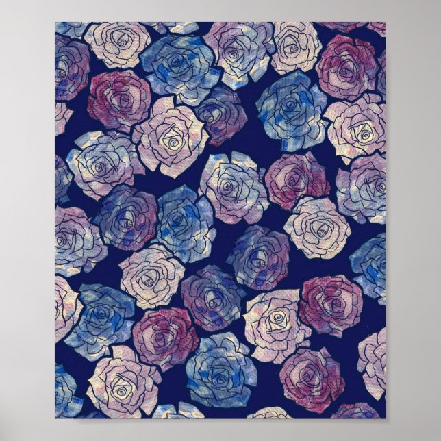 Abstract Rose Painting Gardening Roses Purple Blue Poster (Front)