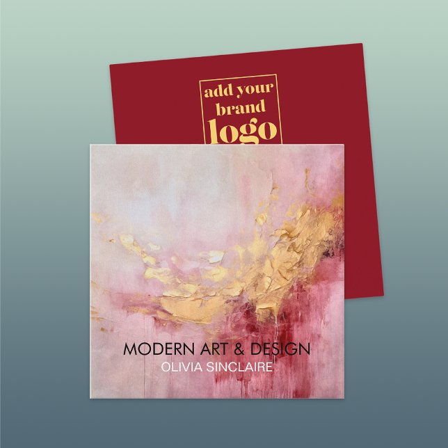 Abstract Rose Pink Paint Gold Square Business Card (Creator Uploaded)