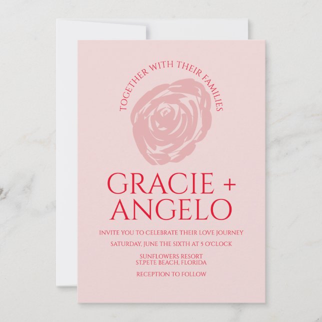 Abstract Rose Pink Red Wedding Invitation (Front)