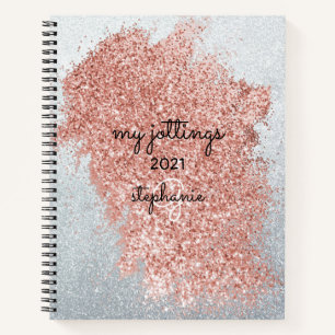 Abstract Rose Pink Splash Silver Glitter Monogram Notebook