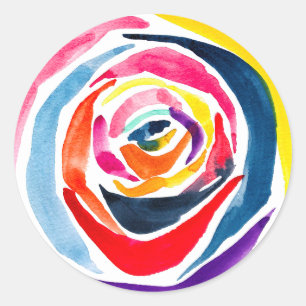 Abstract rose watercolor pop art classic round sticker