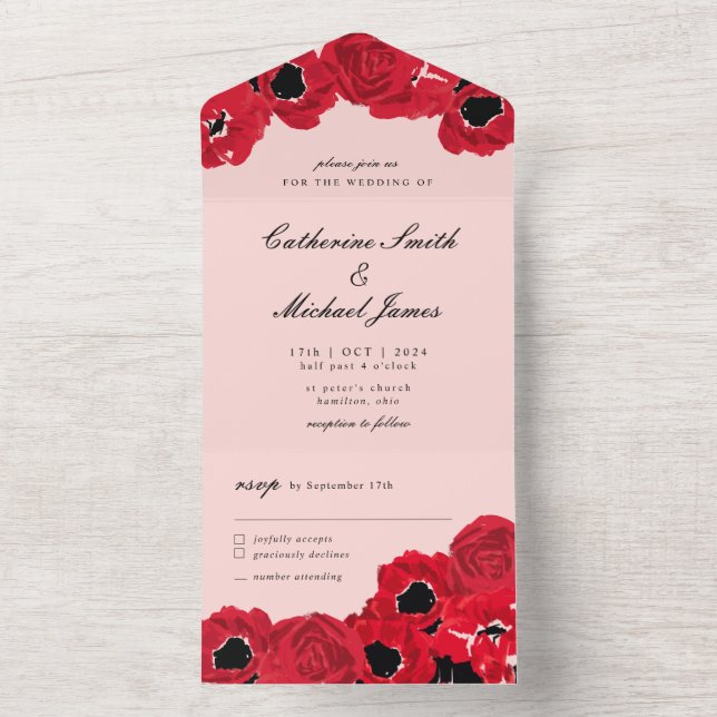 Abstract Roses and Poppies All In One Invitation (Inside)