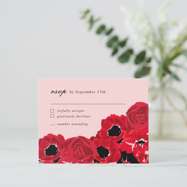 Abstract Roses and Poppies Coordinating RSVP Card (Standing Front)