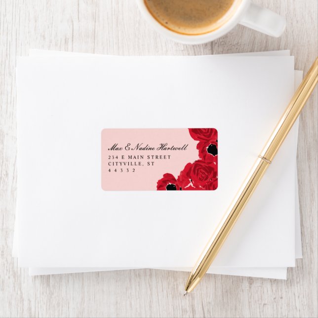 Abstract Roses and Poppies Newlywed Return Address Label (Insitu)
