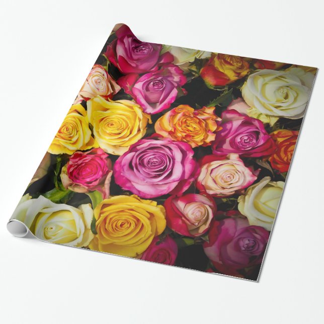 Abstract Roses Garden Elegant Floral Wrapping Paper (Unrolled)