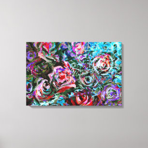 Abstract roses in red and turqoise art canvas print