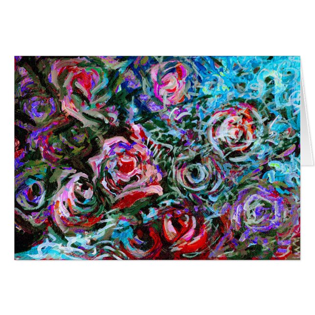 Abstract roses in red and turqoise - card (Front Horizontal)