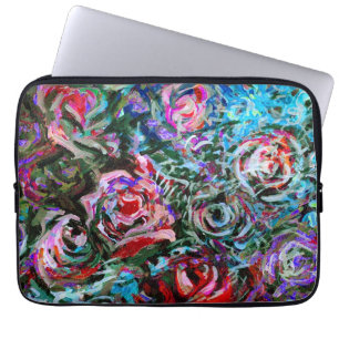 Abstract roses in red and turqoise laptop sleeve
