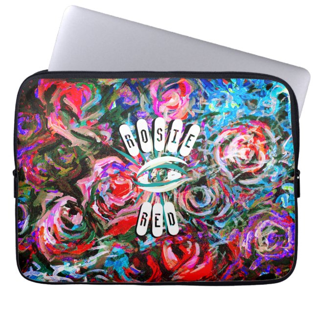 Abstract roses in red and turqoise mini HP laptop  Laptop Sleeve (Front)