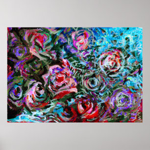 Abstract roses in red and turqoise - print