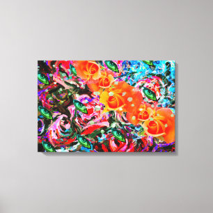 Abstract roses orange & turqoise psychedelic art canvas print