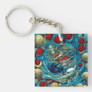Abstract Roses Priestess Witchy Colourful AI Art Key Ring