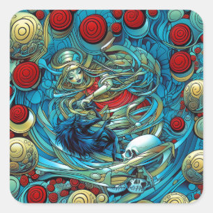 Abstract Roses Priestess Witchy Colourful AI Art Square Sticker
