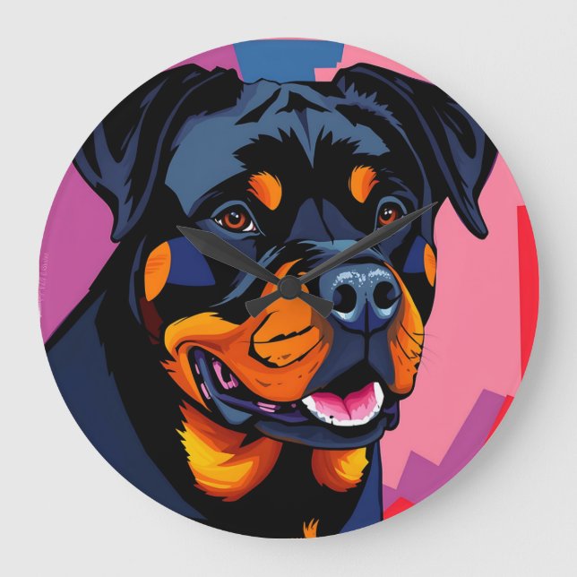 Abstract Rottweiler Portrait Contemporary Large Clock (Front)