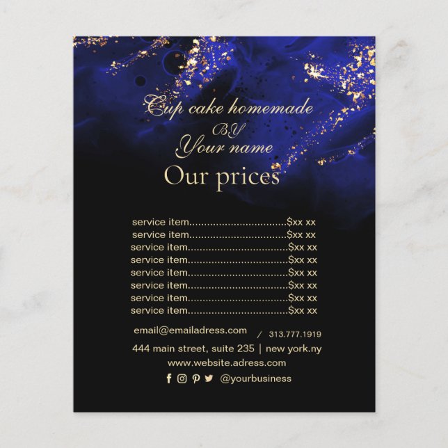 Abstract Royal Blue and Gold Alcohol Price List  Flyer (Front)