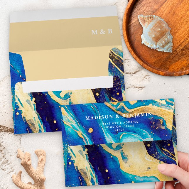 Abstract Royal Navy Blue and Gold Colourful Weddin Envelope (Creator Uploaded)