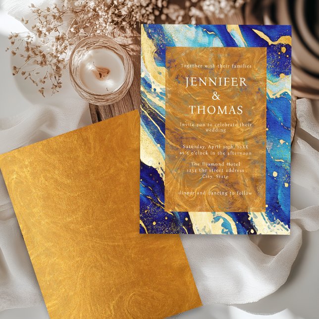 Abstract Royal Navy Blue and Gold Colourful Weddin Invitation (Creator Uploaded)