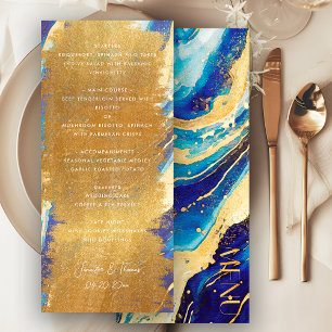 Abstract Royal Navy Blue and Gold Colourful Weddin Menu