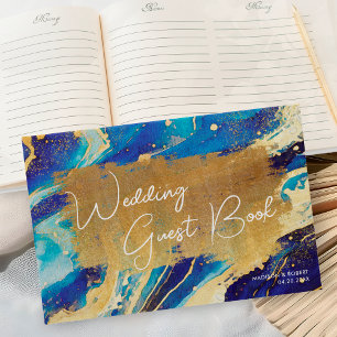Abstract Royal Navy Blue and Gold Custom Wedding Guest Book