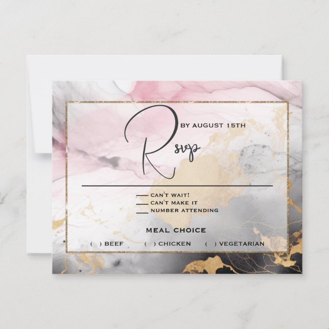 Abstract RSVP Black Gold Rose Pink Invitation (Front)