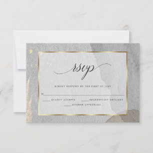 Abstract RSVP Buff Watercolor Strokes on Stone Card
