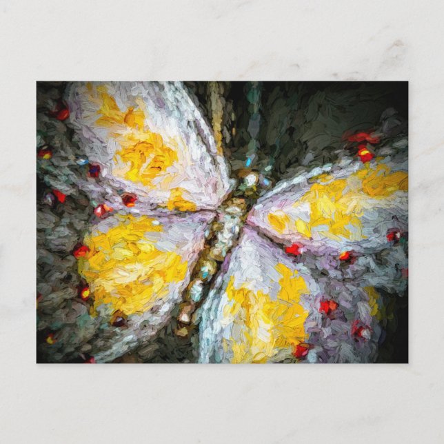 Abstract Ruby Jewelled Yellow Butterfly Painting Postcard (Front)