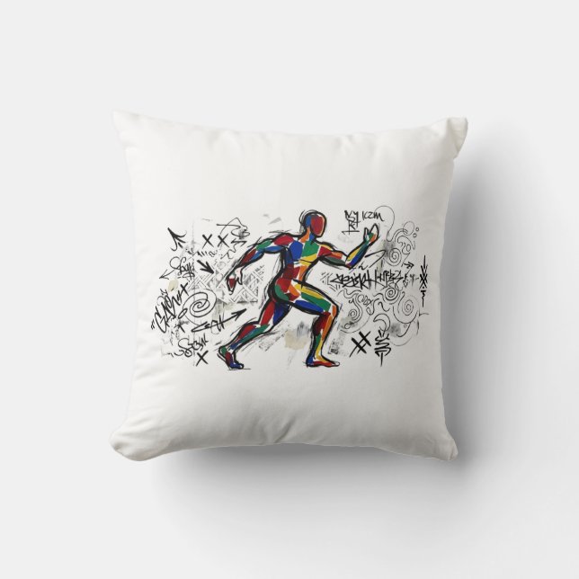 Abstract Runner Graffiti Street Art Cushion (Front)