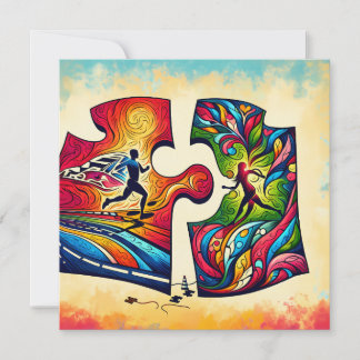 Abstract Running Couple Pillow Valentine's Gift Ru Holiday Card
