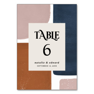 Abstract rust, navy + pink modern contemporary table number