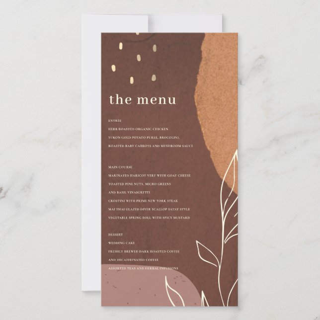 Abstract Rust Orange Leafy Foliage Menu Card (Front)