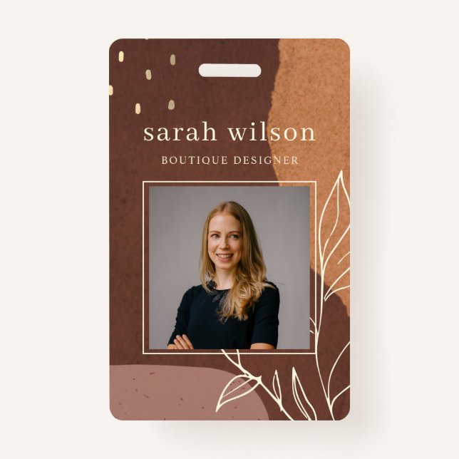 Abstract Rust Pink Orange Leafy Foliage Photo ID Badge (Front)