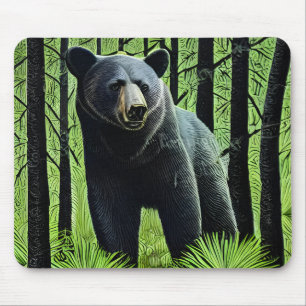 Abstract Rustic Wilderness Black Bear Mouse Mat