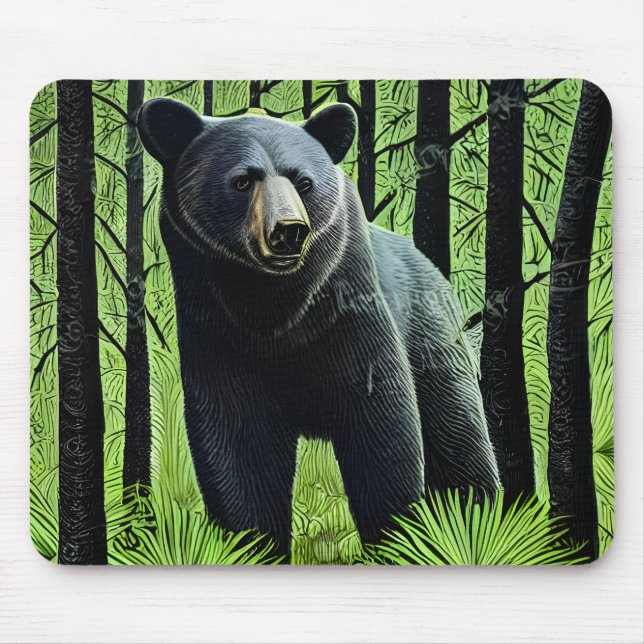 Abstract Rustic Wilderness Black Bear Mouse Mat (Front)